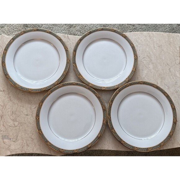 Lot Of 4 Muirfield French Scroll 9210 Dinner Plates Vintage 1990s Gold Rim EUC - Picture 1 of 4